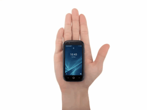 A photo showing how the Unihertz Jelly 2 phone fits in the palm of the user's hand